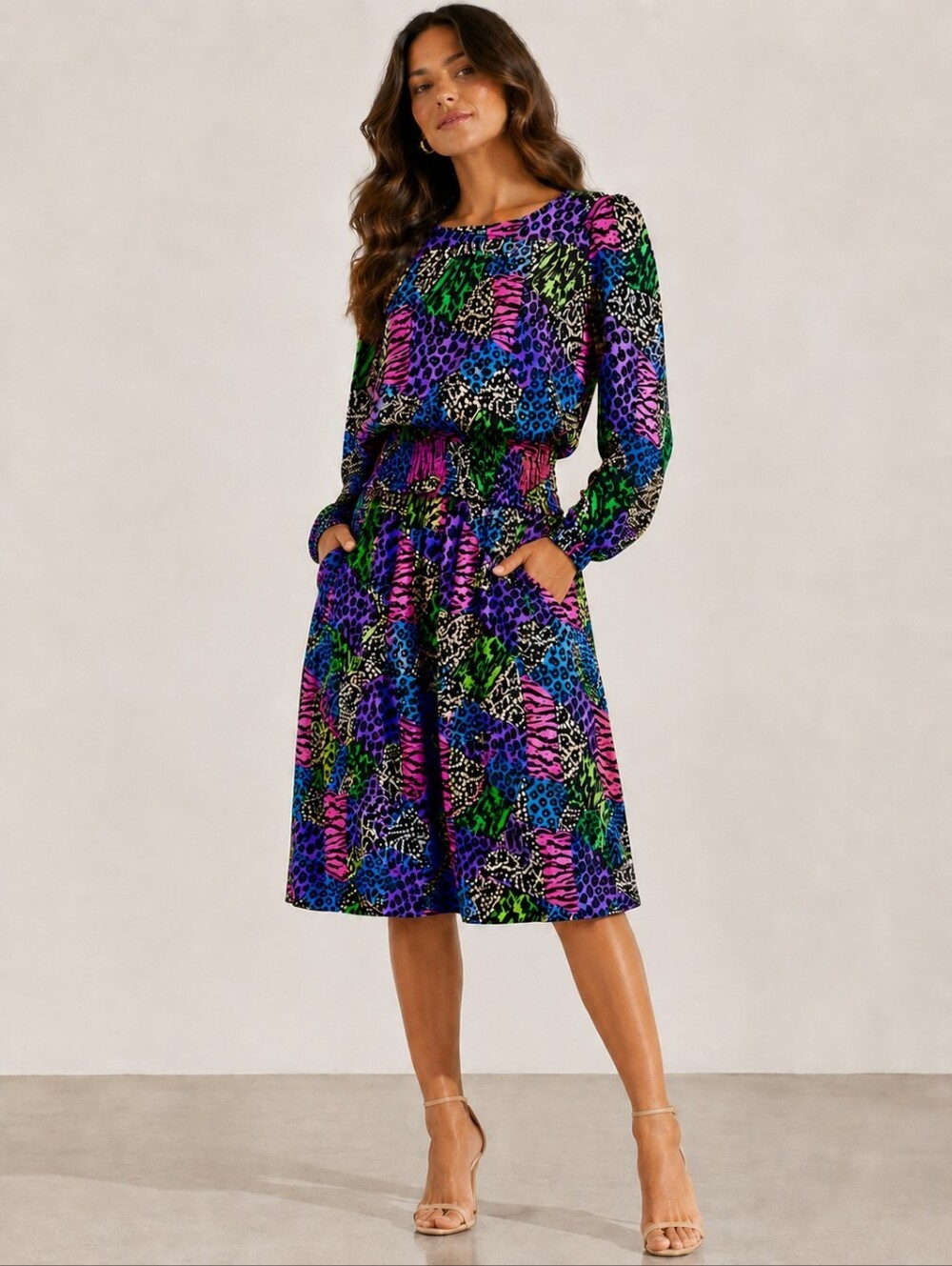 Vintage NICOLA Petites Multicolor Animal-Print Midi 2 Piece Set